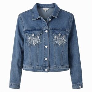 Riley & James Denim Jacket Cross Embroidery Western Boho Festival Size M‎